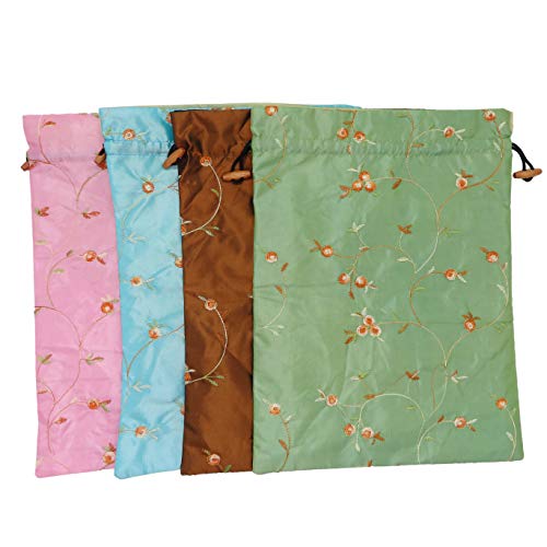 Ouyatoyu 4Pcs Embroidered Silk Flower Design Jacquard Travel Bag, Laundry Bags Shoe Bags, Lingerie Bags Underwear Bags For Travel Storage For Men Women Washable Cloth Shoe Bags #TOP1