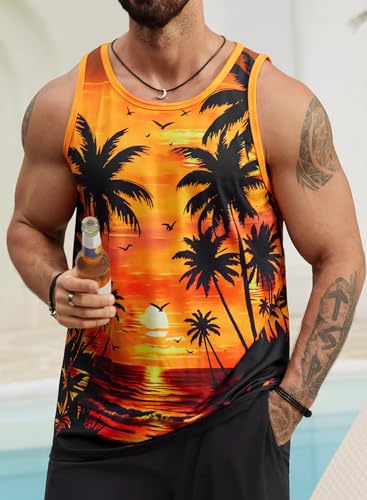 Image of VOGSTART Mens Hawaiian Beach Tank Tops Summer Vacation Muscle Top Graphic Sleeveless Shirts (S-3XL)