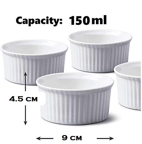 Mirakii White Porcelain Ramekin Curved Wooden Bowl  150 ml set of 6,for Baking Souffle, Desserts, Sauce and Indvidul Portion - Image 5 thumbnail