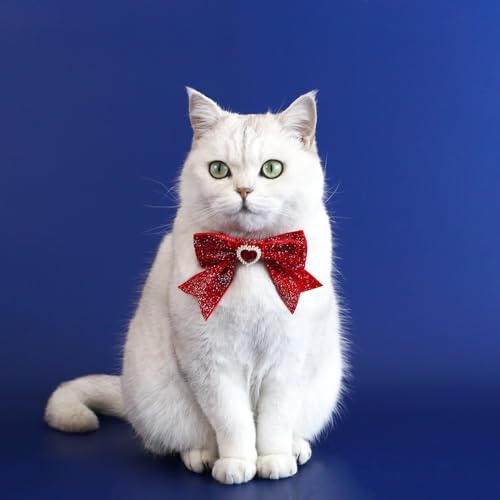 BT Bear Cat Christmas Collar,2PCS Handmade Velvet Pet Christmas Bow Tie Collars Pet New Year Collar for Cats Puppy Small Dogs,Red - Image 3