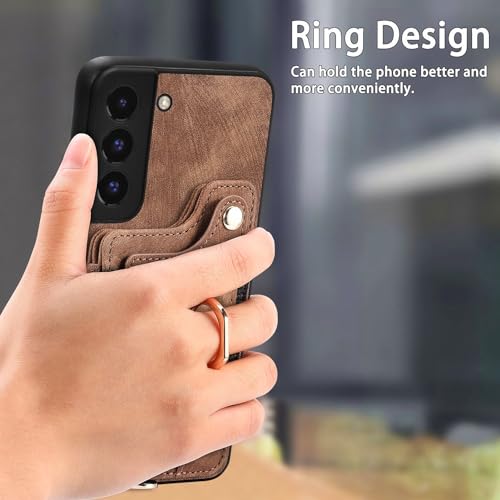 Étui rabattable Samsung S22 antichoc étui portefeuille 2 en 1 marron avec dragonne amovible - 3