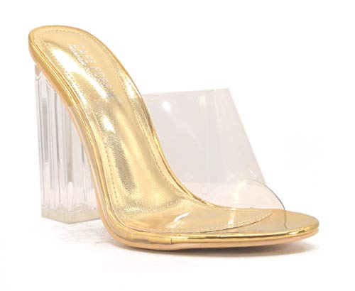 Image of Cape Robbin Fusion Chunky Block High Heels for Women, Transparent Booties for Women