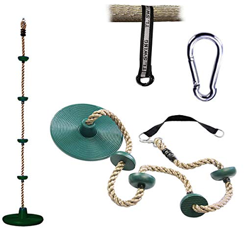 Xinxiang Children's Rope Tree Swing, Adjustable Rope Swing with Platform and disc seat, Outdoor with Platform Buckle and Strap - Green