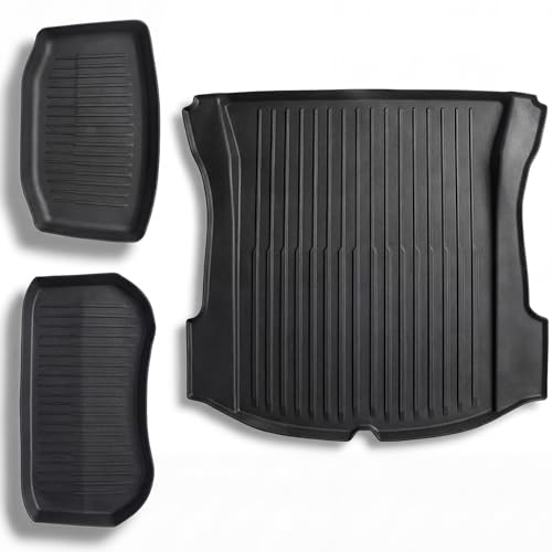 CYBERBEANS All Weather Cargo Liners for Tesla Model 3 Trunk Mats Front Frunk and Rear Trunk Tray Mats Protector 2021 2022 2023 Accessories