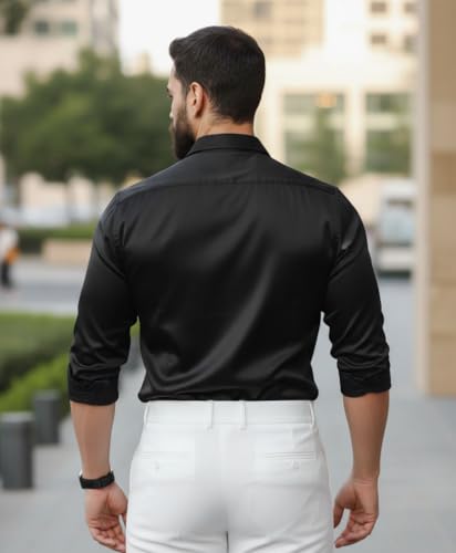 Image of IndoPrimo Men's Satin Shirt for Party, Formal and Casual Wear - Stylish and Trendy Designer Full Sleeve Shirt for Men