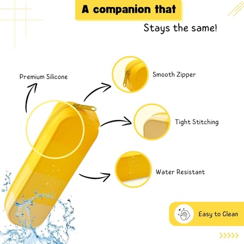 Image of Silicone Pencil Box Pouch for Girls & Boys | Aesthetic Stationery Pouches for School | Pen Case Bag for College Students, Yellow