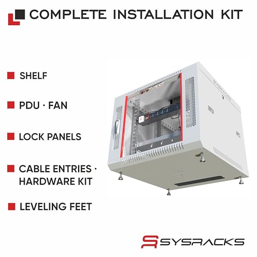 Image of 9U Wall Mount Server Rack Cabinet 24 inch Deep, 19 inch Network & AV Enclosure for Home Lab with Fan, PDU, 1 Shelf, Locking Glass Door