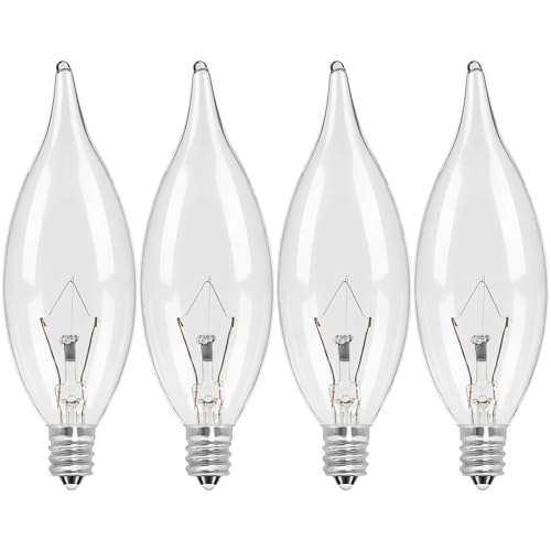 COLWATT 4-Pack E12 Candle Light Bulbs 40W Warm White 2500K 380 Lumen Dimmable Chandelier Light Bulbs for Ceiling Fan Pendants or Outdoor CA10 Clear Candelabra Base Bulbs
