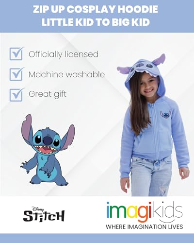 Disney Lilo & Stitch Moletom com capuz para cosplay com zíper e zíper para meninas de crianças peque
