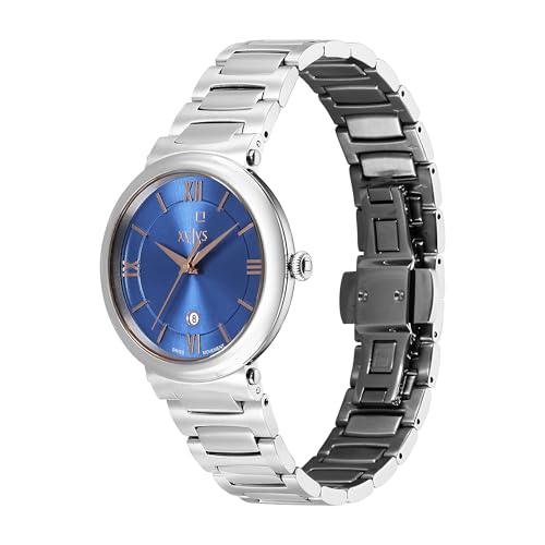 Image of Xylys Duet Swiss Analog Silver Stainless Steel Strap Blue Dial Watch for Women
