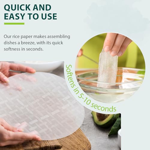 Soeos Rice Paper, White Rice Paper Wrappers, 1 Pack, 34 Sheets-Fresh Spring Roll Wrapper & Dumplings, Non-GMO, Gluten-Free, Low Carb, Vietnamese Rice Wraps (Round, 22 cm)