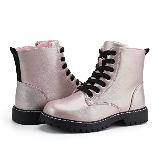 Firelli Kids Ankle Boots Boys Girls Side Zipper Lace Up Work Boots Combat Boots (7 Us,Pink) #TOP4