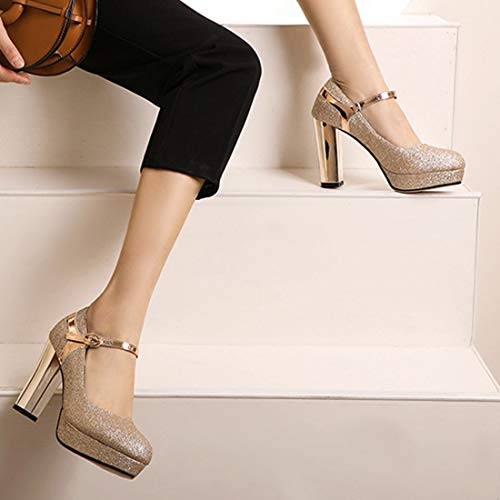 AIMODOR Womens Mary Jane Platform Chunky High Heel Ankle Strap Pumps4