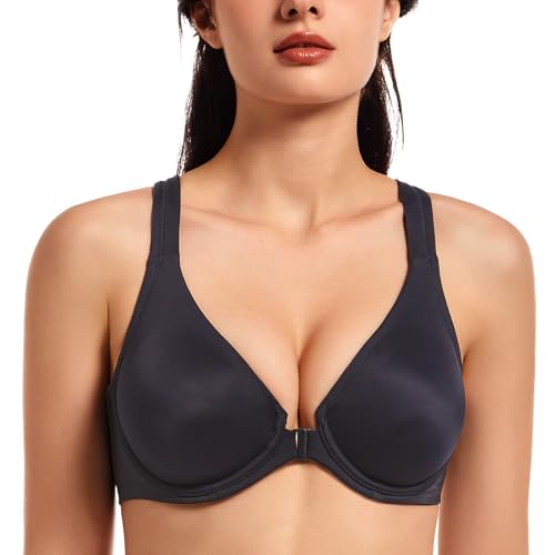 MELENECA Women's Racerback Front Closure Bras Plunge Unlined Full Coverage Seamless Underwire Bra2
