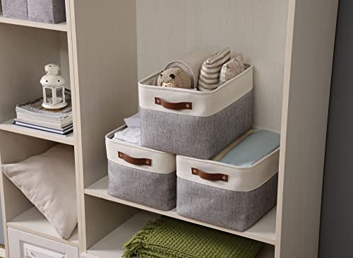 DECOMOMO Storage Bins Fabric Storage Baskets for Shelves, Linen Closet Organization Toys Nursery (Grey and White, Large - 3 Pack) - Image 3