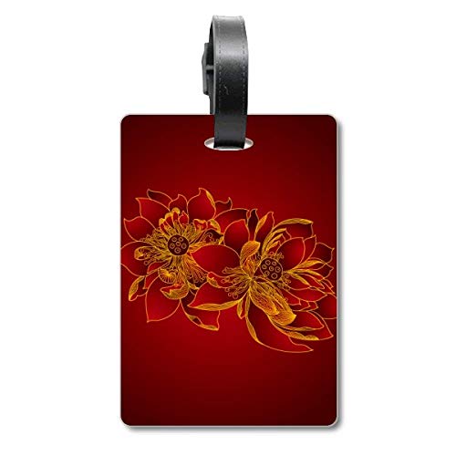 Étiquette valise fleur de lotus rouge pour vos vacances au soleil