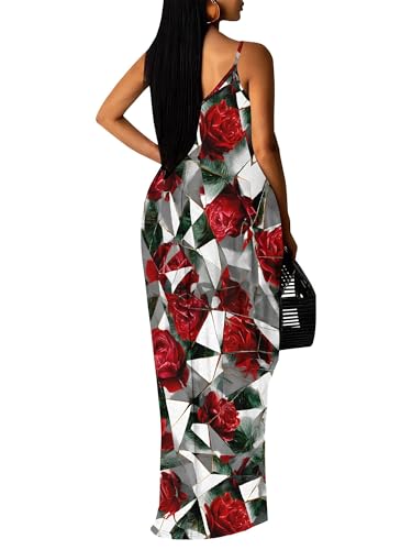 Image of Women Spaghetti Strap Maxi Dress with Pockets | Soft fabric relaxed fit sleeveless v neck with pockets for party and daily wear