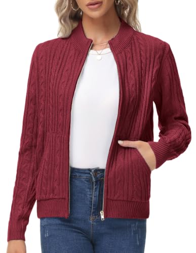 Women's Zip Up Sweater Jackets, Chunky Cardigan Fall Fashion 2026 Red S
