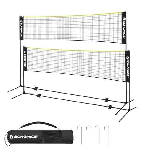 SONGMICS 4M Badminton Net Volleyball Net Adjustable Height Portable Set for Tennis Beach Volleyball Garden Park Outdoor Black and Yellow SYQ400B02