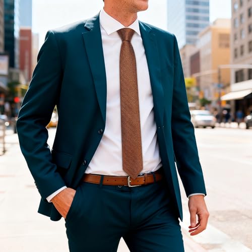 Image of Barry.Wang Skinny Ties for Men Wool Blend Herringbone Necktie with Tie Clip | Tie and Tie Clip Set, Cashmere Wool Stripe, 2.76 x 63 Inches, Extra Long Slim, Wedding Work Party Classic