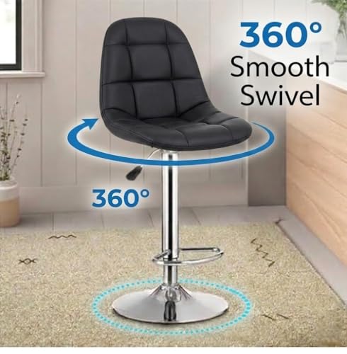 Image of Modern Egg Shape Bar Stool with 360 Swivel | Height Adjustable Bar Chair | Counter Stool & High Chairs | Comfortable for Home, Office, Restaurant Bar, Cafe & Cash Counter - (Black)