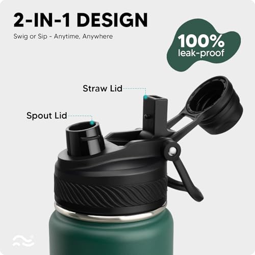 Image of Swigina Insulated Water Bottle with Silicone Boot (36hrs Cold /18hrs Hot) - DIY Stickers, [2-in-1 Lid], BPA Free, 24 oz
