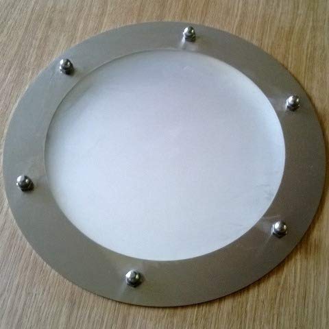 Patrijspoort uit geslepen roestvast staal INOX, diameter 350mm, matglas, dopmoeren