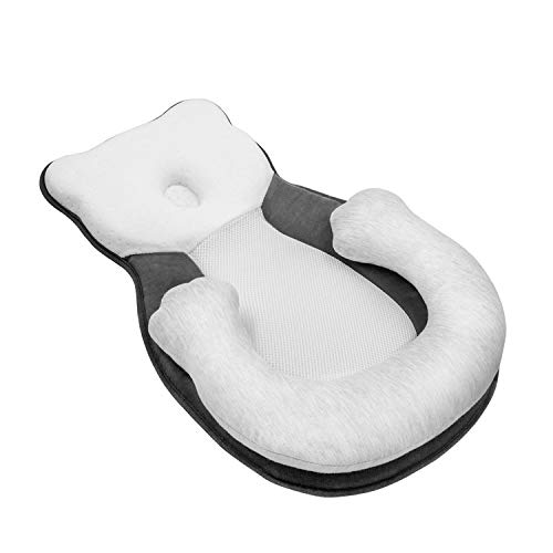 Portable Baby Lounger Pillow Comfort Baby Pillow Cute Bear Baby Nest Newborn Lounger Baby Sleep Positioning Travel Crib Prevent Flat Head Pillow for 0-6 Months Newborn