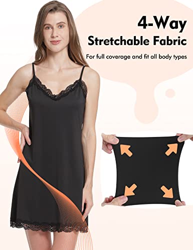 Image of MANCYFIT Women's Full Slips Lace V-neck Adjustable Strap Sleepwear Dress