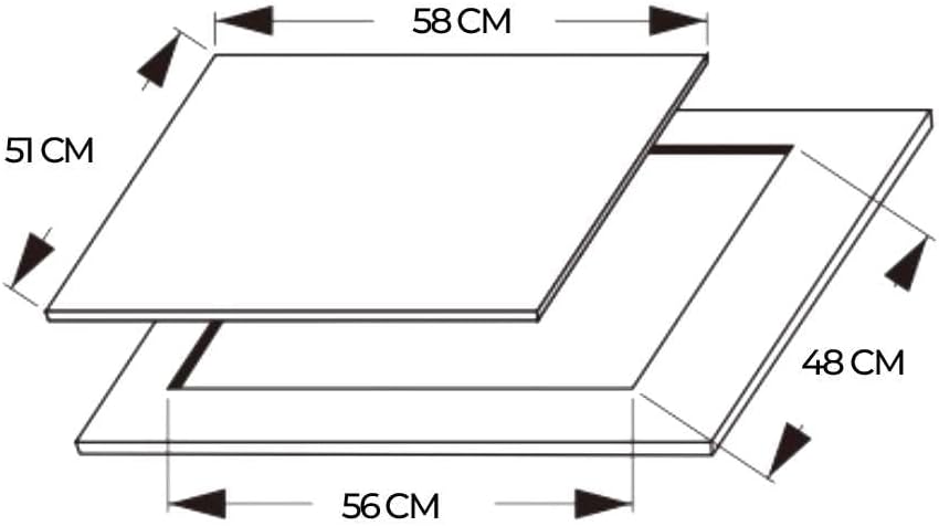 Diagram der viser installationsmålene for Cecotec Bolero Squad G 3200S gaskomfur