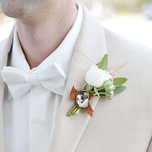 Custom4U Wedding Bouquet Photo Charms Customized with 1-4 Pictures Memorial Pins Boutonniere for Wedding Groom Bride/Memory Funeral Pin Mother Father Men Women (Gift Box)2