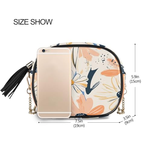 ALAZA Women's Abstract Boho Daisy PU Leather Crossbody Bag Shoulder Purse with Tassel3