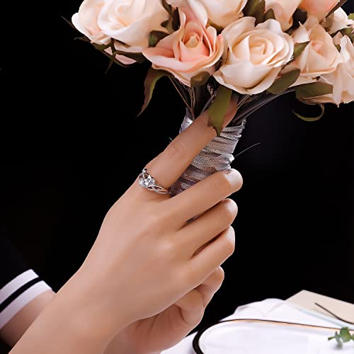 JewelryPalace Infinity Twisted Cubic Zirconia 3 Stones Engagement Ring for Women, Love Knot 925 Sterling Silver 14K Rose Gold Promise Ring for her, Wave Simulated Diamond CZ Anniversary Ring 74