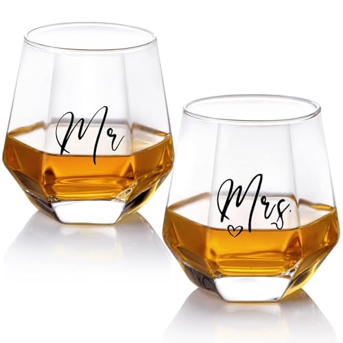 Along Journey Mr and Mrs Wine Glasses Wedding Gifts for Bride and Groom -Gifts for Bridal Shower Engagement Wedding and Married Anniversary-His & Hers, Engagement Gift,3.35" W x 3.62" H