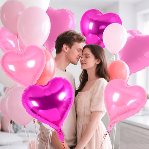 Image of 12 Pcs Colorful Heart Balloons,18 Inch Heart Foil Balloons Love Balloon Valentine Balloon for Birthday Party Wedding Engagement Party Baby Shower Valentine Day Decorations