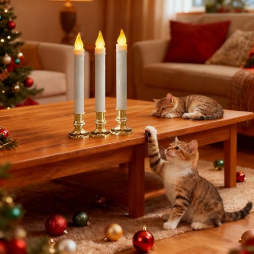 Image of Flameless Taper Candles with Suction Cups, 9.3in, Gold, 6pcs
