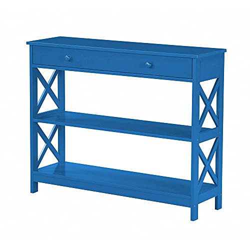 Image of Convenience Concepts Oxford 1 Drawer Console Table with Shelves, Teal Blue