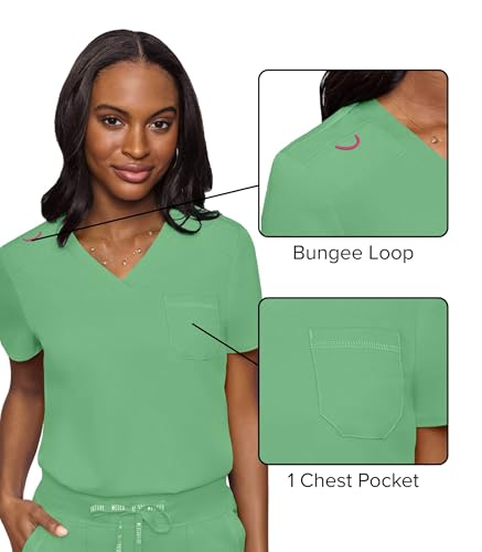 Image of Med Couture Women's V-Neck Scrub Top, Modern Fit Tuck-in Top with Stretchy Rib-Knit Shoulders and Chest Pocket - MC7448