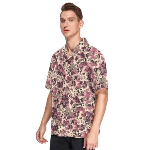 Hawaiian Shirt Leopard Camouflage Brown Pinks for Men Short Sleeve Button Down Casual Shirts2