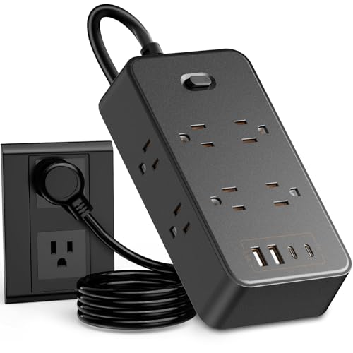 GALASALA Regleta Multicontacto Extension Electrica con Protector Supresor de Picos de Voltaje, 1.8 M, Enchufe Plano, 8 Salidas y 2 USB (2 USB C), Sleek Socket...