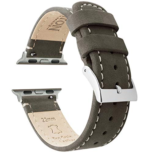 バートン トップグレインレザーウォッチバンド すべてのApple Watchモデルに対応 - シリーズ5 4 3 2 1 - サイズ38mm 40mm 42mm 44mm。 Small Apple Watch エスプレッソブラウンレザー/ホワイトステッチ。