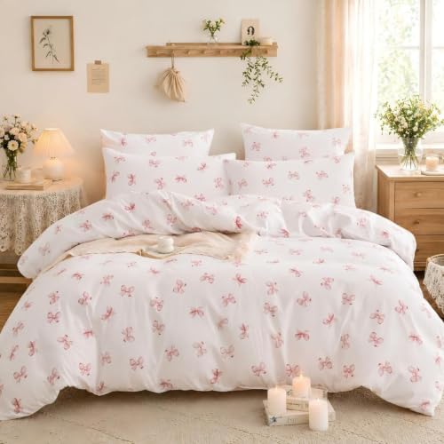 Tospass Schleife Bettwäsche 200x220 Rosa Schleifen Mädchen Bettwäsche Set – Ansicht 1