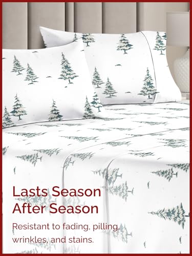 Twin Christmas Trees Sheet Set - Holiday Xmas Pattern Bedding Set - Deep Pockets - Snug Fit - 3 Piece - Wrinkle Free & Easy Care - Comfy Festive Winter - Holiday Sheets for Women, Men, Kids & Teens