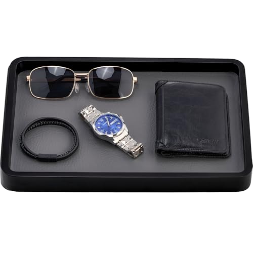 ProCase Wooden Valet Tray for Men, Wood Catch-All EDC Organizer, Nightstand, Entryway Bedside Dump Holder, for Wallets, Keys, Watches, Phones, Loose Change, Trinkets -Black