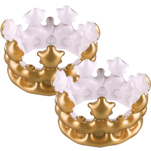 2 piezas Corona inflable, corona de cumpleaños inflable, accesorios de disfraces, carnaval, idea de regalo dorada, para niños de nacimiento (dorado)