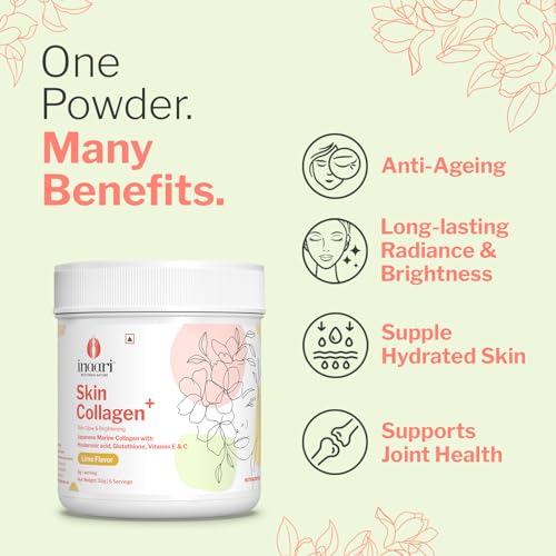 Image of Inaari Collagen Supplements For Women | Marine Collagen Type 1 and 3 Japanese Powder | Contains Glutathione, Vitamin C & E For Glowing Skin | Lime Flavor | 50 g
