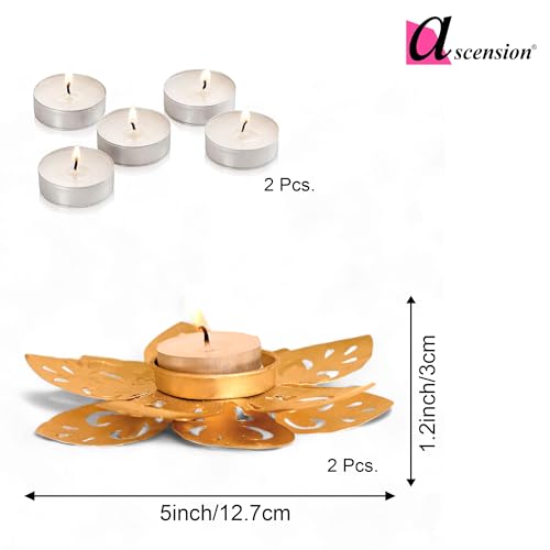 Image of Ascension Set of 2 Golden Lotus Floral Decorative Metal Diyas for Diwali Decor Tea Light Candle Holder for Diwali Decoration Beautiful Decor for Home Temple Festivel Gift for Housewarming