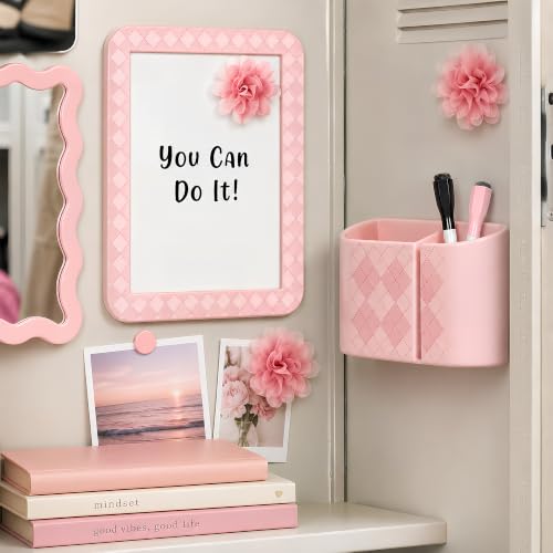 Image of 8 PCS Pink Locker Accessories Kit for Girls with Magnetic Mirror Whiteboard Pen Holder Flower Magnets Cute Aesthetic Locker Decoration Set for School Dorm Office Organization