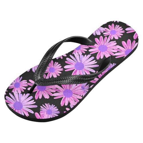 Purple Black Flower Flip Flops for Beach Thong Sandals Anti-slip Lightweight Shower Shoes for Summer Outdoor Travel2
