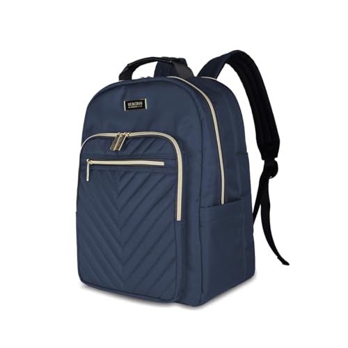 Image of Kenneth Cole REACTION Chelsea 2-Piece Bundle - 20 inch Chevron Expandable 8-Wheel Carry-On Suitcase & Matching 15 inch Laptop Backpack, Navy